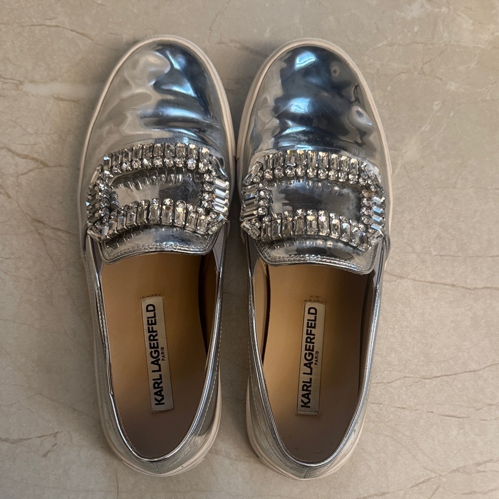 Karl Lagerfeld Silver Embellished Loafers